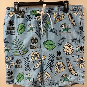 Wes And Willy Notre Dame Fighting Irish Hawaiian Shorts Size Large Blue Green